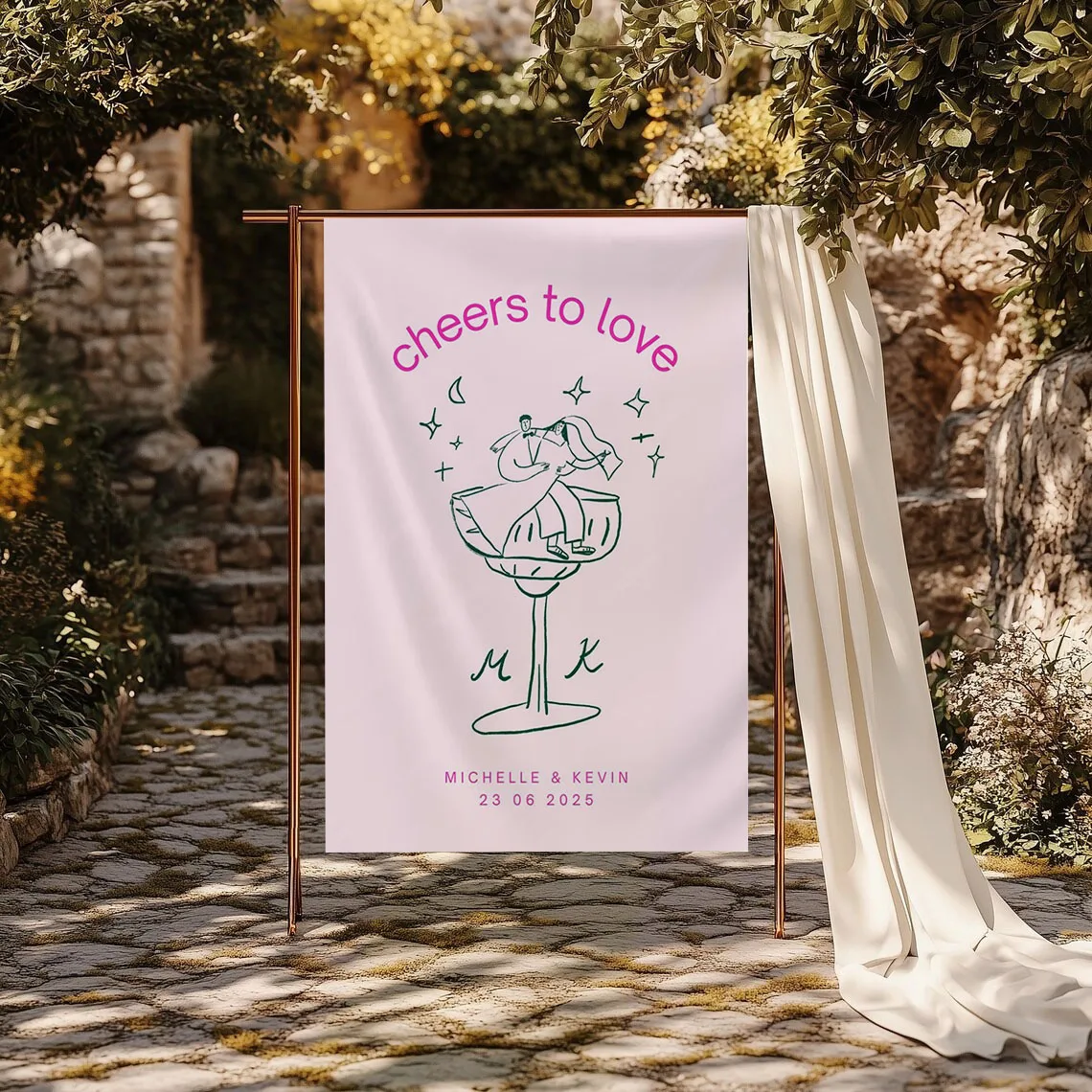 Custom Text Personalized Couple Background Bride And Groom Wine Cocktail Glasses Hand Drawn Wedding Art Backdrop
Custom Text Personalized Couple Background Bride And Groom Wine Cocktail Glasses Hand Drawn Wedding Art Backdrop