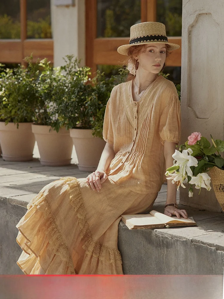 Романтический кружевной комплект из 100% льна: юбка асимметричного кроя и блузка с V-образным вырезом на пуговицах для женщин
Романтический кружевной комплект из 100% льна: юбка асимметричного кроя и блузка с V-образным вырезом на пуговицах для женщин