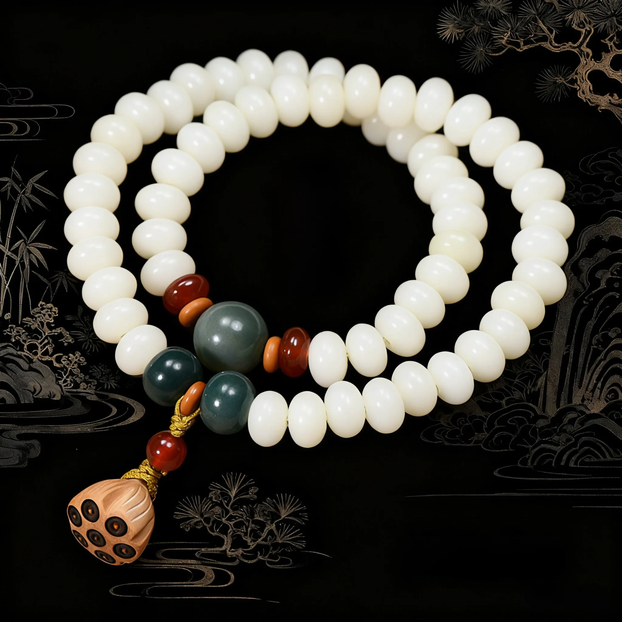 Natural White Jade Bodhi Root Bracelet with Boxwood Lotus Pod Vintage Style Versatile Buddhist Prayer Beads Gifts
Natural White Jade Bodhi Root Bracelet with Boxwood Lotus Pod Vintage Style Versatile Buddhist Prayer Beads Gifts