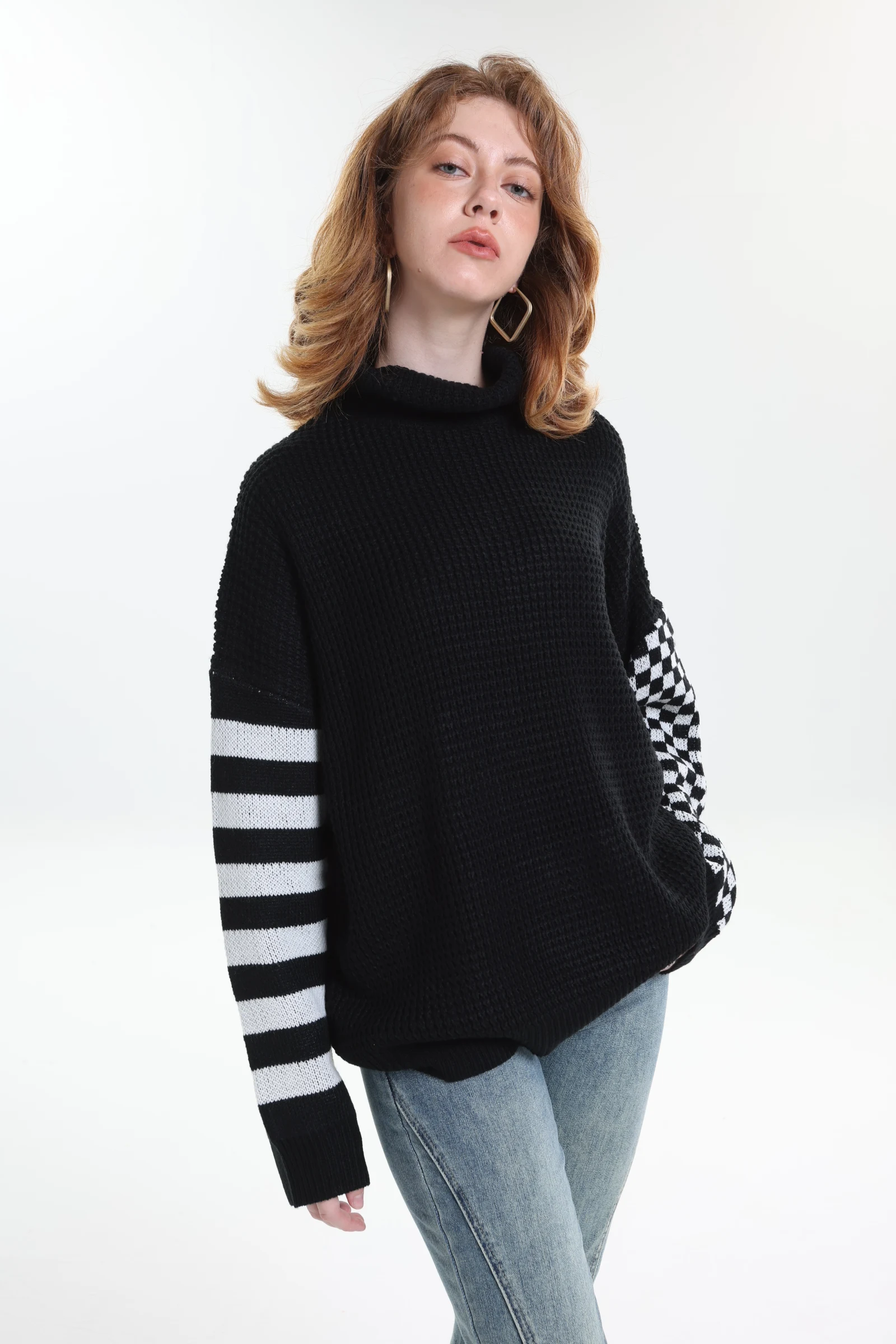 Women Plus Size Oversized High Neck Sweater Casual Striped Checkered Jacquard Knit Pullover Loose Fit
Women Plus Size Oversized High Neck Sweater Casual Striped Checkered Jacquard Knit Pullover Loose Fit
