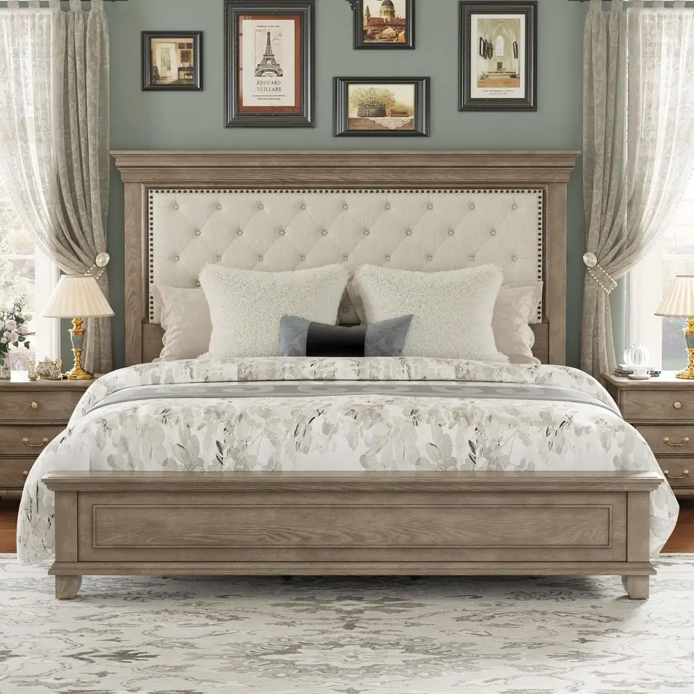 Solid Pine Wood King Bed Frame with 69 High holstered Headboard, Transitional Style Platform Bed, No Box Spring Needed amp Ea
Solid Pine Wood King Bed Frame with 69 High holstered Headboard, Transitional Style Platform Bed, No Box Spring Needed amp Ea
