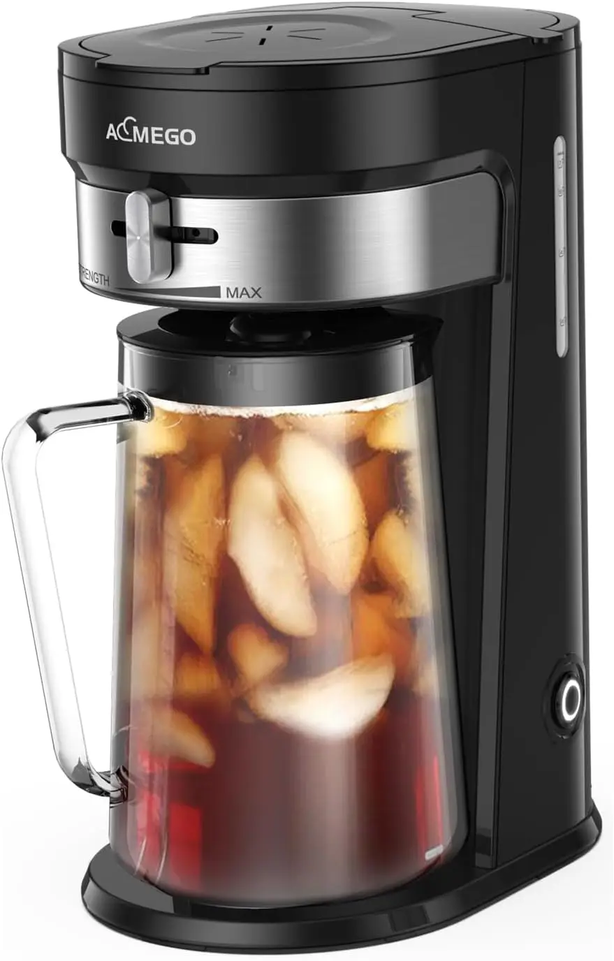Iced Tea Maker with 2.5-Quart Glass Pitcher, Sliding Strength Selector, Stainless Steel Decoration, Reusable Filter in Black
Iced Tea Maker with 2.5-Quart Glass Pitcher, Sliding Strength Selector, Stainless Steel Decoration, Reusable Filter in Black