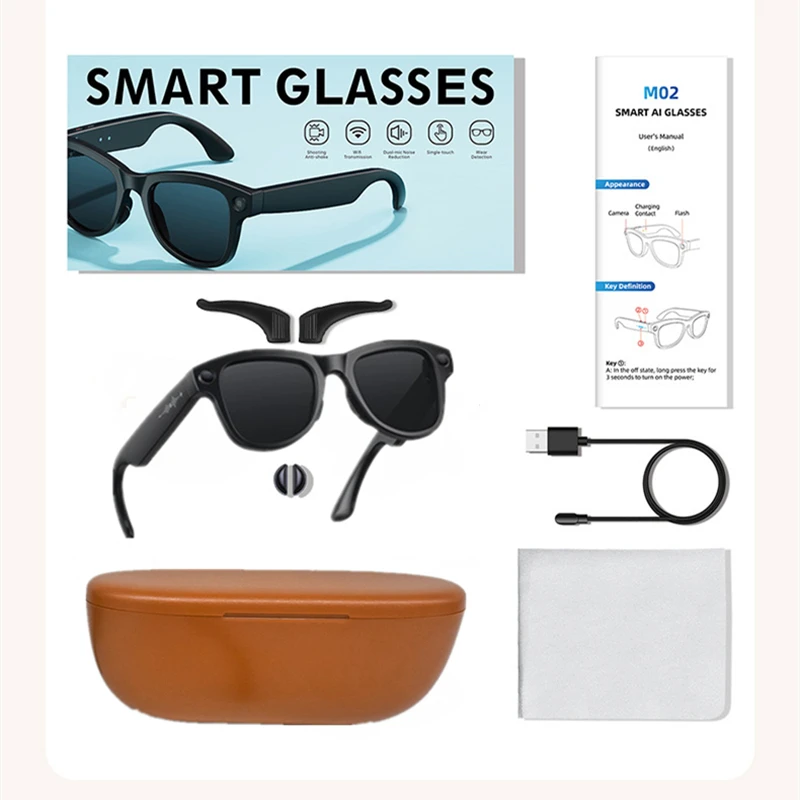 AI Smart Glasses M02Ultra 800MP Camera Object Recognition Translation WiFi Navigation Recording with Charging Case
AI Smart Glasses M02Ultra 800MP Camera Object Recognition Translation WiFi Navigation Recording with Charging Case