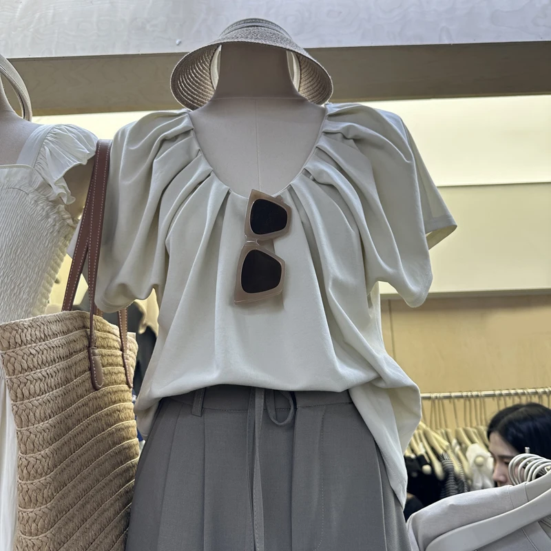 Chiffon Women T-Shirts Summer New Design 2023 O-Neck Pleated Solid Slim Elegant Office Lady Pulls Tops Tees
Chiffon Women T-Shirts Summer New Design 2023 O-Neck Pleated Solid Slim Elegant Office Lady Pulls Tops Tees