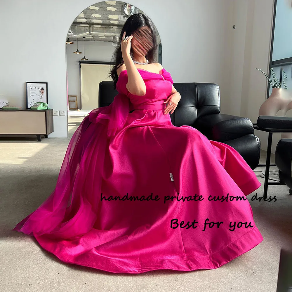 Hot Pink Off Shoulder Evening Dresses for Women Satin Tulle A Line Arabian Dubai Prom Party Dress Backless Celebrate Event Gowns
Hot Pink Off Shoulder Evening Dresses for Women Satin Tulle A Line Arabian Dubai Prom Party Dress Backless Celebrate Event Gowns