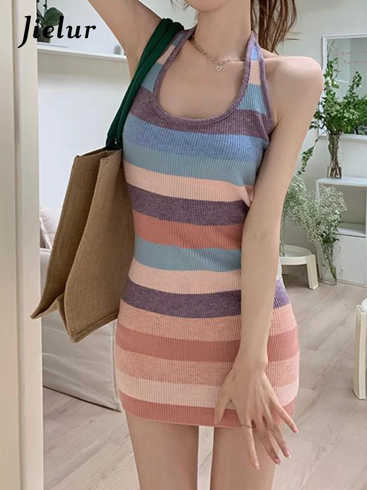 Jielur Striped Halter Tight Hip Slim Women's Dresses High Street Square Neck Backless Lace-up Summer Fashion Sexy Female Dress
Jielur Striped Halter Tight Hip Slim Women's Dresses High Street Square Neck Backless Lace-up Summer Fashion Sexy Female Dress