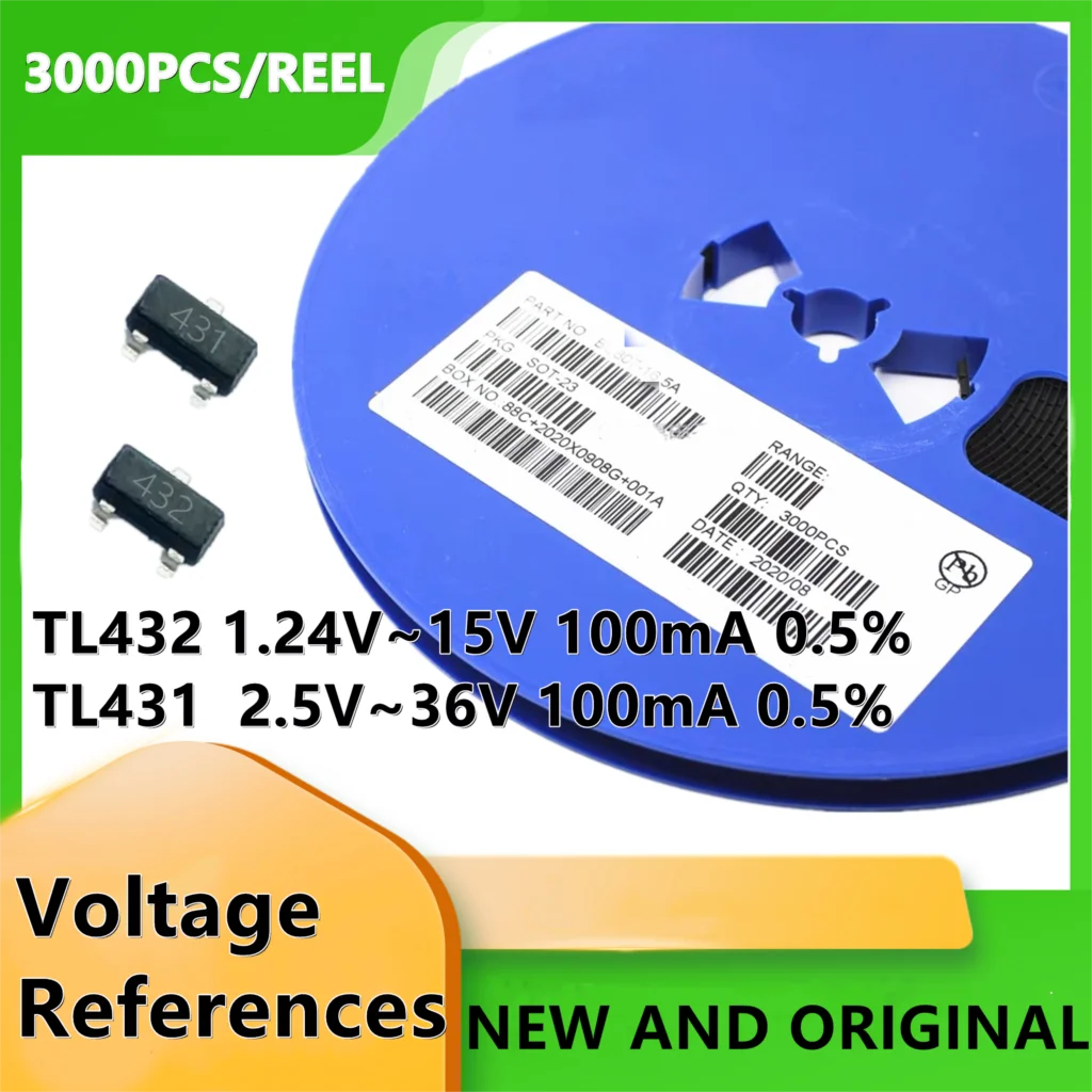 3000PCS Voltage References SMD/SMT TL431 CJ431 431 TL432 CJ432 432 1.24V~15V 2.5V~36V 0.5% 100mA SOT-23 
3000PCS Voltage References SMD/SMT TL431 CJ431 431 TL432 CJ432 432 1.24V~15V 2.5V~36V 0.5% 100mA SOT-23