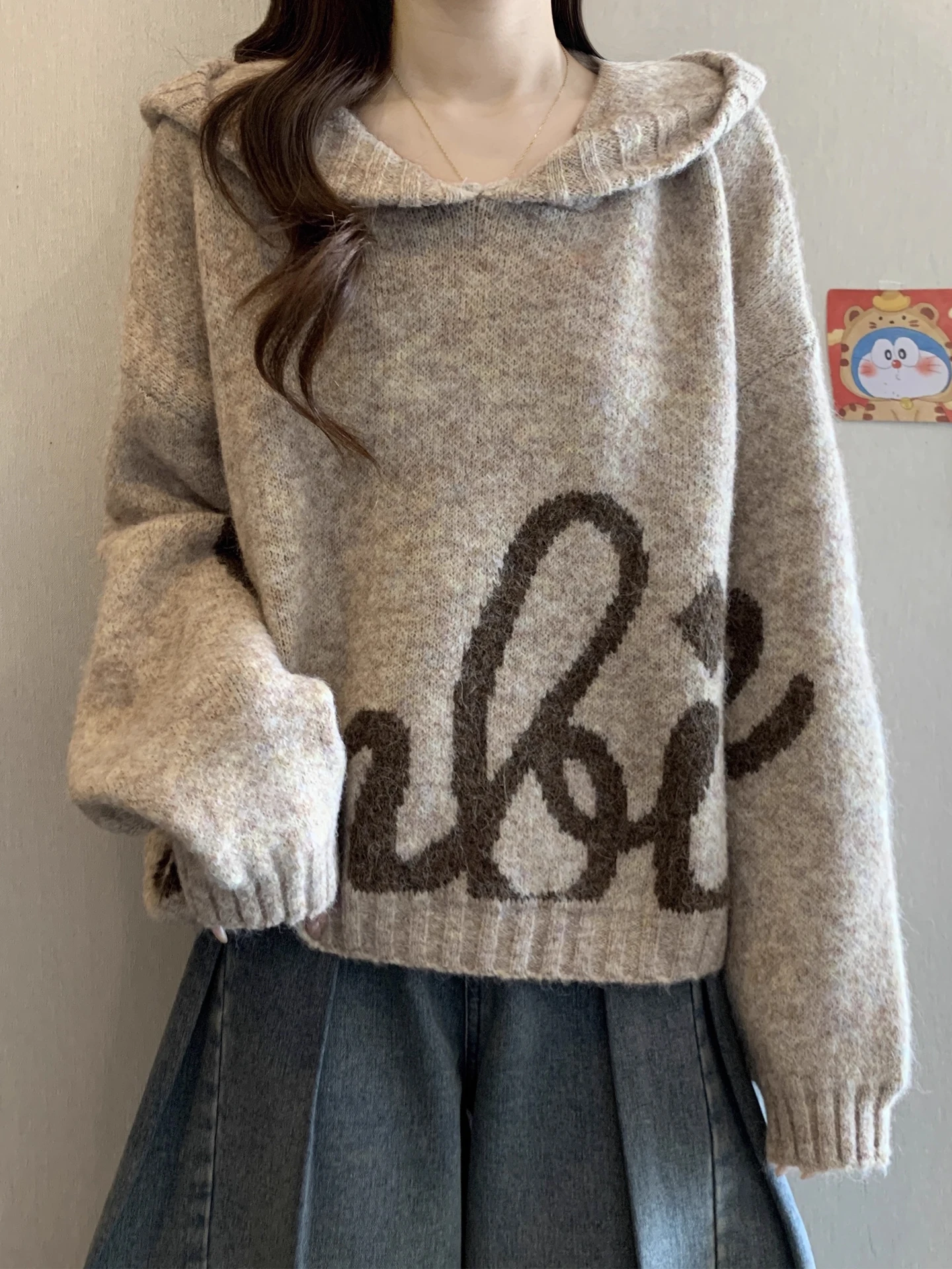 Ladies' Lazy Sle Hooded Knitwear Loose Fit Overhead Spring New plus Size Design ort Sve Long Sve Printed Sweater
Ladies' Lazy Sle Hooded Knitwear Loose Fit Overhead Spring New plus Size Design ort Sve Long Sve Printed Sweater