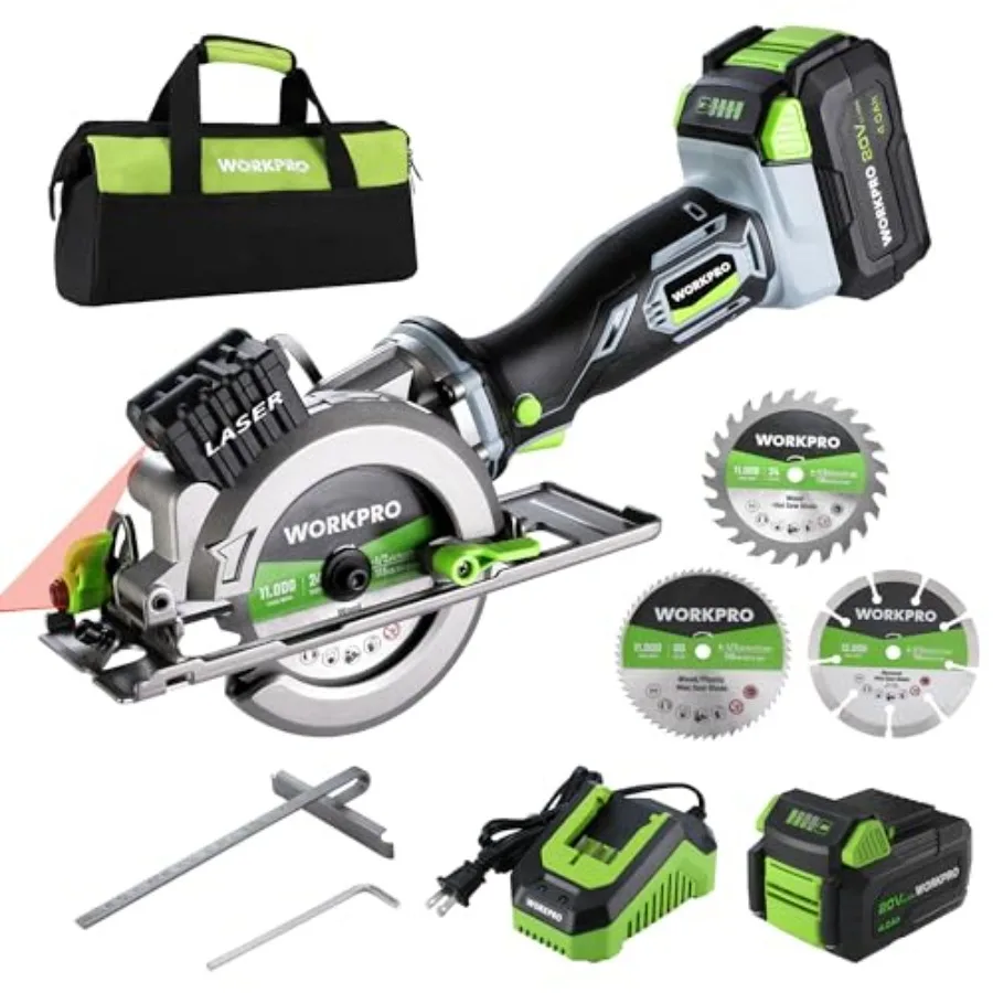 20V Cordless Mini Circular Saw 4-1/2" Compact Wireless Circular Saw 4.0Ah Battery Fast Charger 3 Blades 4500RPM Laser G
20V Cordless Mini Circular Saw 4-1/2" Compact Wireless Circular Saw 4.0Ah Battery Fast Charger 3 Blades 4500RPM Laser G