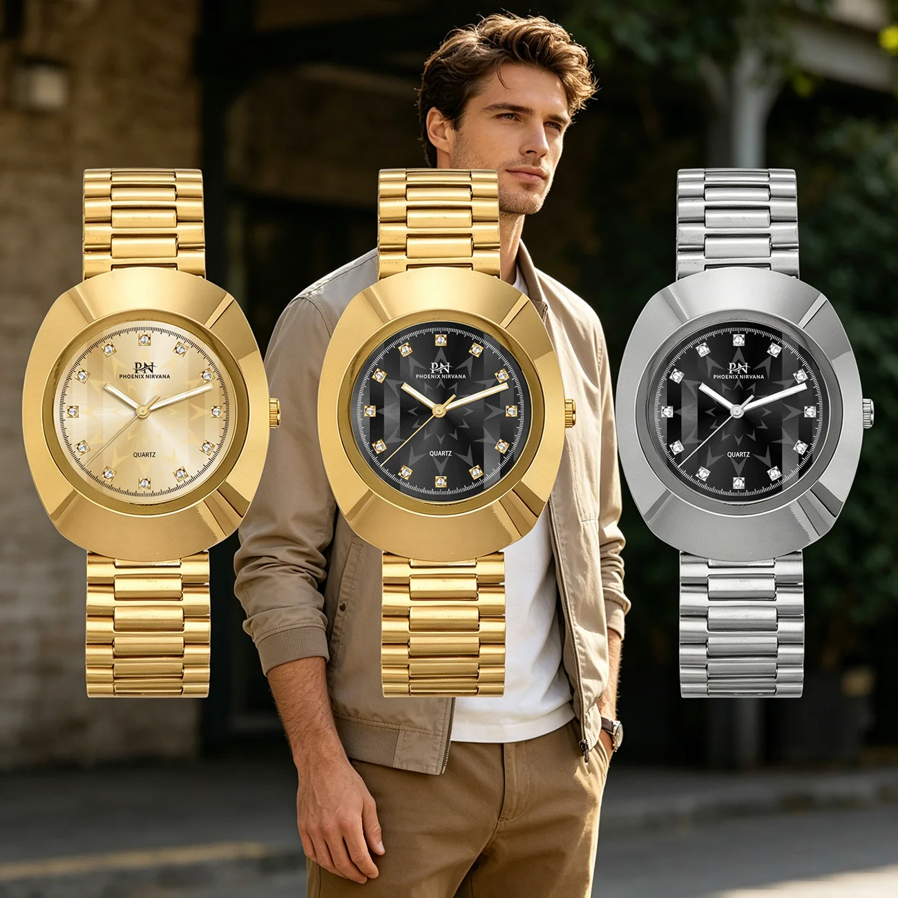 PHOENIX NIRVANA Business Quartz Watch, Gold/Silver Tone Tonneau Case with Crystal Dial, Stainless Steel Bracelet for Men Women
PHOENIX NIRVANA Business Quartz Watch, Gold/Silver Tone Tonneau Case with Crystal Dial, Stainless Steel Bracelet for Men Women