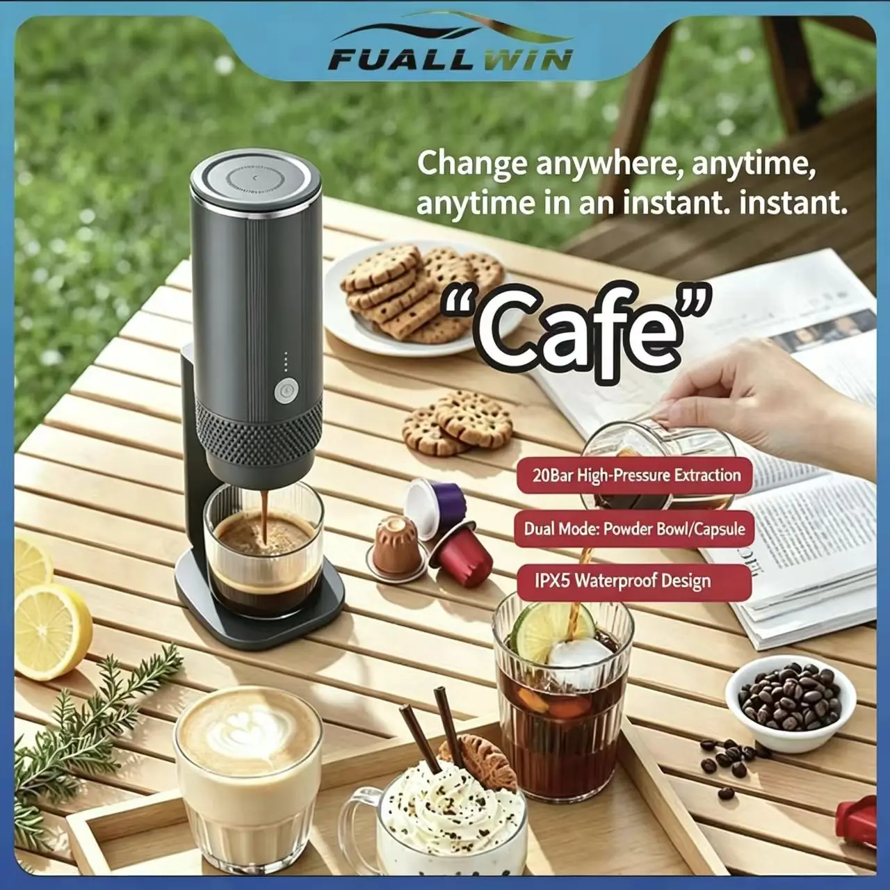 Portable Wireless Espresso Machine, Rechargeable Travel Coffee Maker for Camping, Outdoor, Road Trips, Makes Rich Italian Coffee
Portable Wireless Espresso Machine, Rechargeable Travel Coffee Maker for Camping, Outdoor, Road Trips, Makes Rich Italian Coffee
