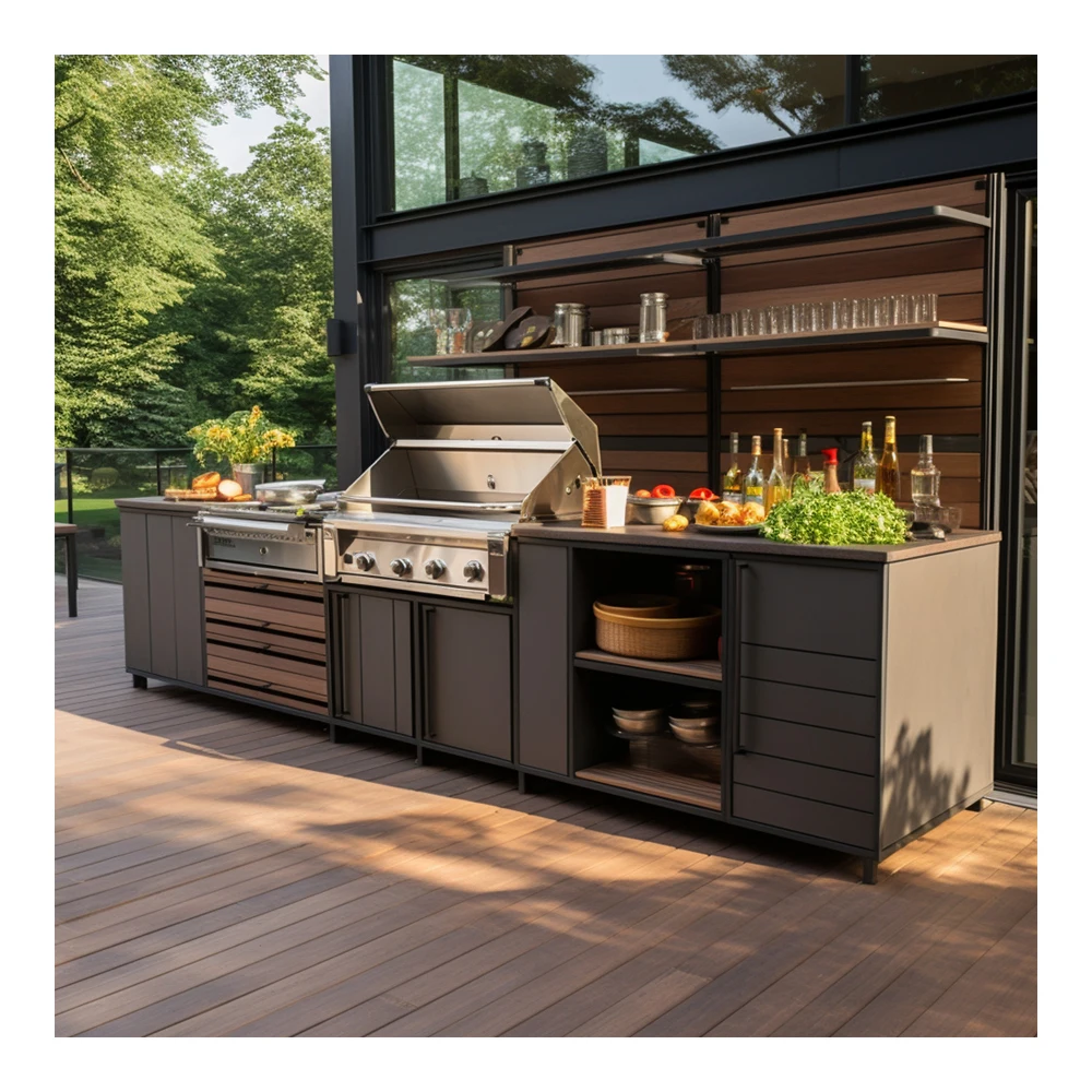 Modern Design Stainless Steel Outdoor Kitchen Cabinets Set with Stainless Steel Combination Sink and Fridge Can Be Customised
Modern Design Stainless Steel Outdoor Kitchen Cabinets Set with Stainless Steel Combination Sink and Fridge Can Be Customised