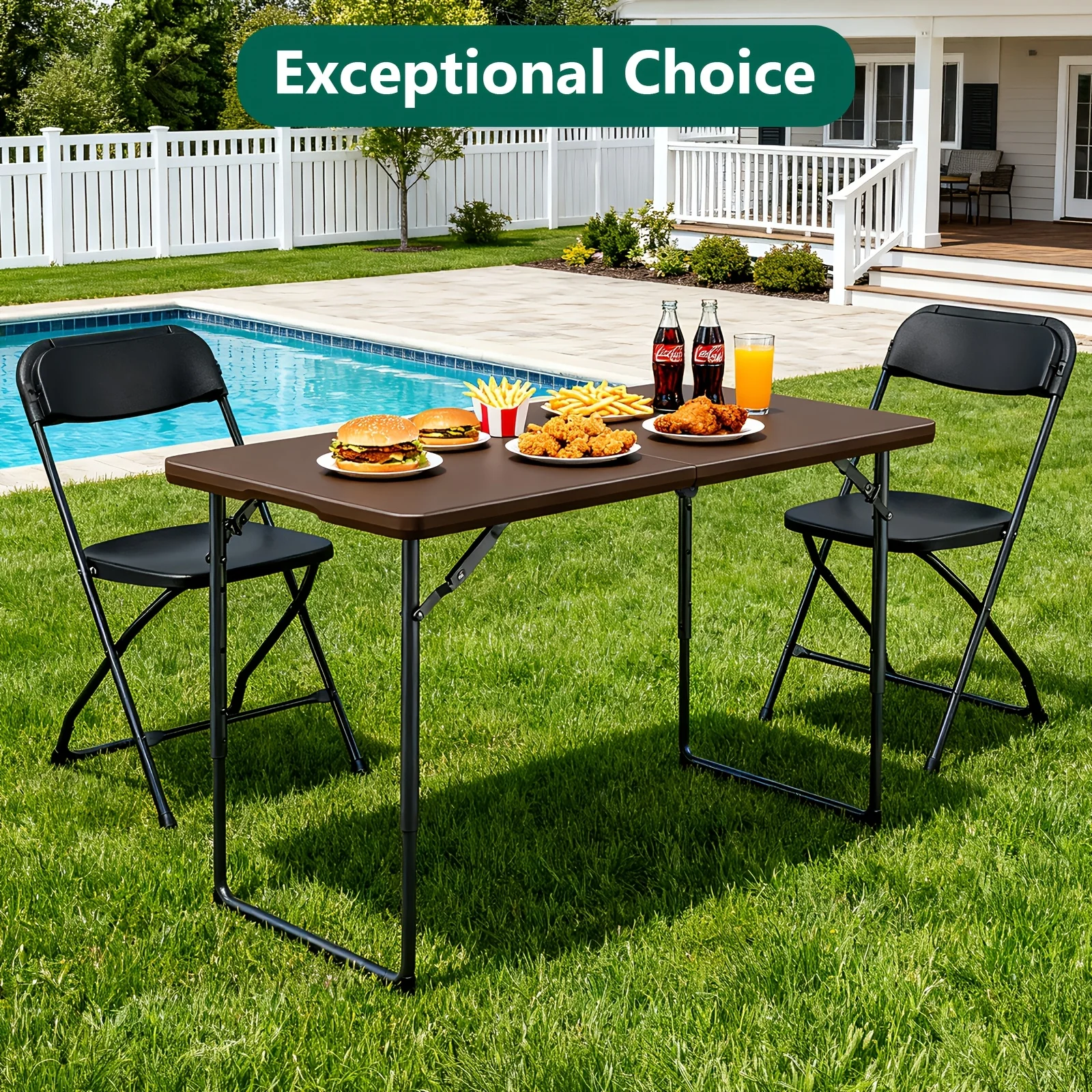 Heavy-Duty Folding Plastic Table with Adjustable Height & Steel Legs | Portable Fold-in-Half Design for Camping, Picnics, Office
Heavy-Duty Folding Plastic Table with Adjustable Height & Steel Legs | Portable Fold-in-Half Design for Camping, Picnics, Office