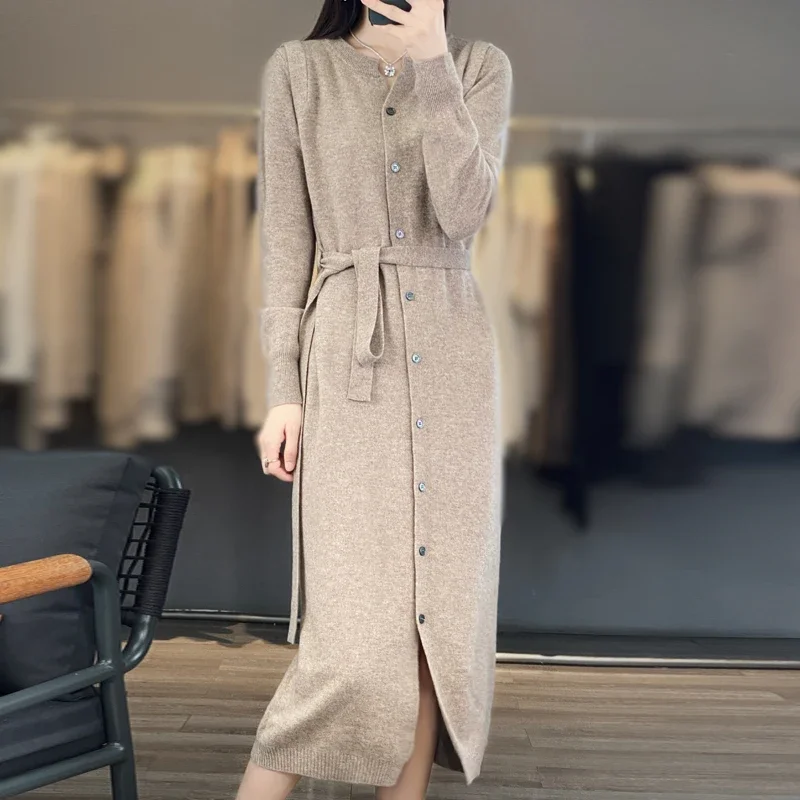 Women's Long Skirt Cardigan, Autumn and Winter, New, Low Round Neck, 100 Cashmere Sweater, Long-Sleeved, Knee-Length, 23
Women's Long Skirt Cardigan, Autumn and Winter, New, Low Round Neck, 100 Cashmere Sweater, Long-Sleeved, Knee-Length, 23