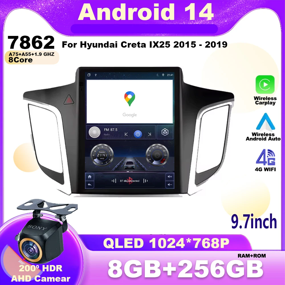 Автомобильная Мультимедийная система, автомагнитола на Android 14, с GPS, 4G, для Hyundai Creta IX25, Типоразмер 9,7 дюйма, 2015 - 2019
Автомобильная Мультимедийная система, автомагнитола на Android 14, с GPS, 4G, для Hyundai Creta IX25, Типоразмер 9,7 дюйма, 2015 - 2019