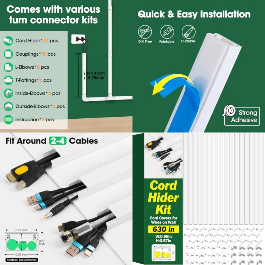 Cord Hider Kit, 630in Cord Covers for Wires on Wall, Paintable Wire Covers for Cords on Wall, Self-Adhesive Cable Hider Cord Or
Cord Hider Kit, 630in Cord Covers for Wires on Wall, Paintable Wire Covers for Cords on Wall, Self-Adhesive Cable Hider Cord Or