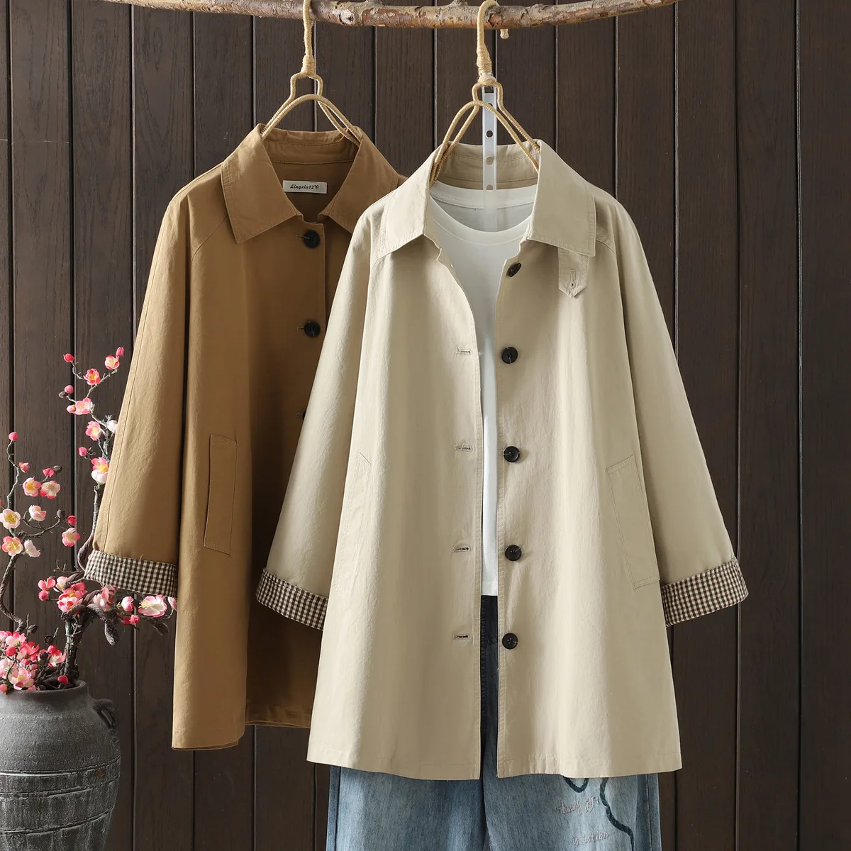 SuperAen Turn-down Collar Women's 2026 Spring New Korean Style Casual Mid-length Jacket Loose Oversize Khaki Coats
SuperAen Turn-down Collar Women's 2026 Spring New Korean Style Casual Mid-length Jacket Loose Oversize Khaki Coats