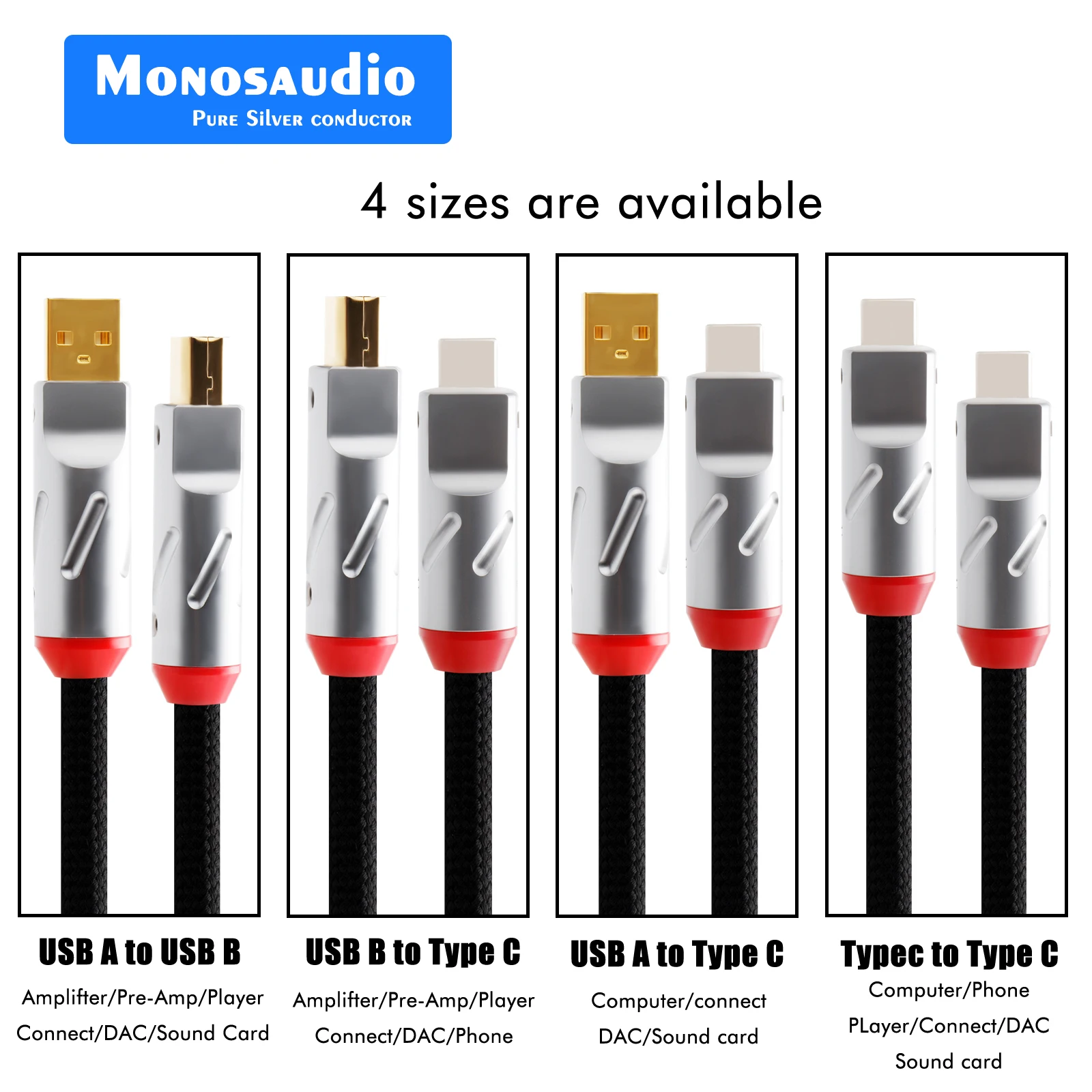 Monosaudio Nano Series Hifi USB Cable Crystal Pure Silver DAC A-B C-B C-C A-C Digital Audio Cable for Decoder Sound Card
Monosaudio Nano Series Hifi USB Cable Crystal Pure Silver DAC A-B C-B C-C A-C Digital Audio Cable for Decoder Sound Card