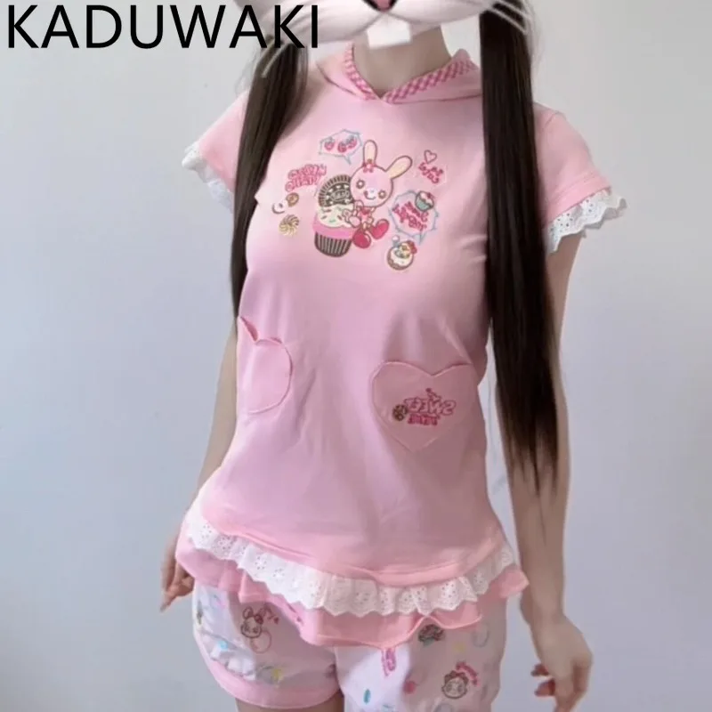 Japanese Sweet Summer Cute Lolita Crop Tops Cartoon Print Hooded Short Sleeve Tee Y2k Aesthetic Chic All-match Casual Tshirt
Japanese Sweet Summer Cute Lolita Crop Tops Cartoon Print Hooded Short Sleeve Tee Y2k Aesthetic Chic All-match Casual Tshirt