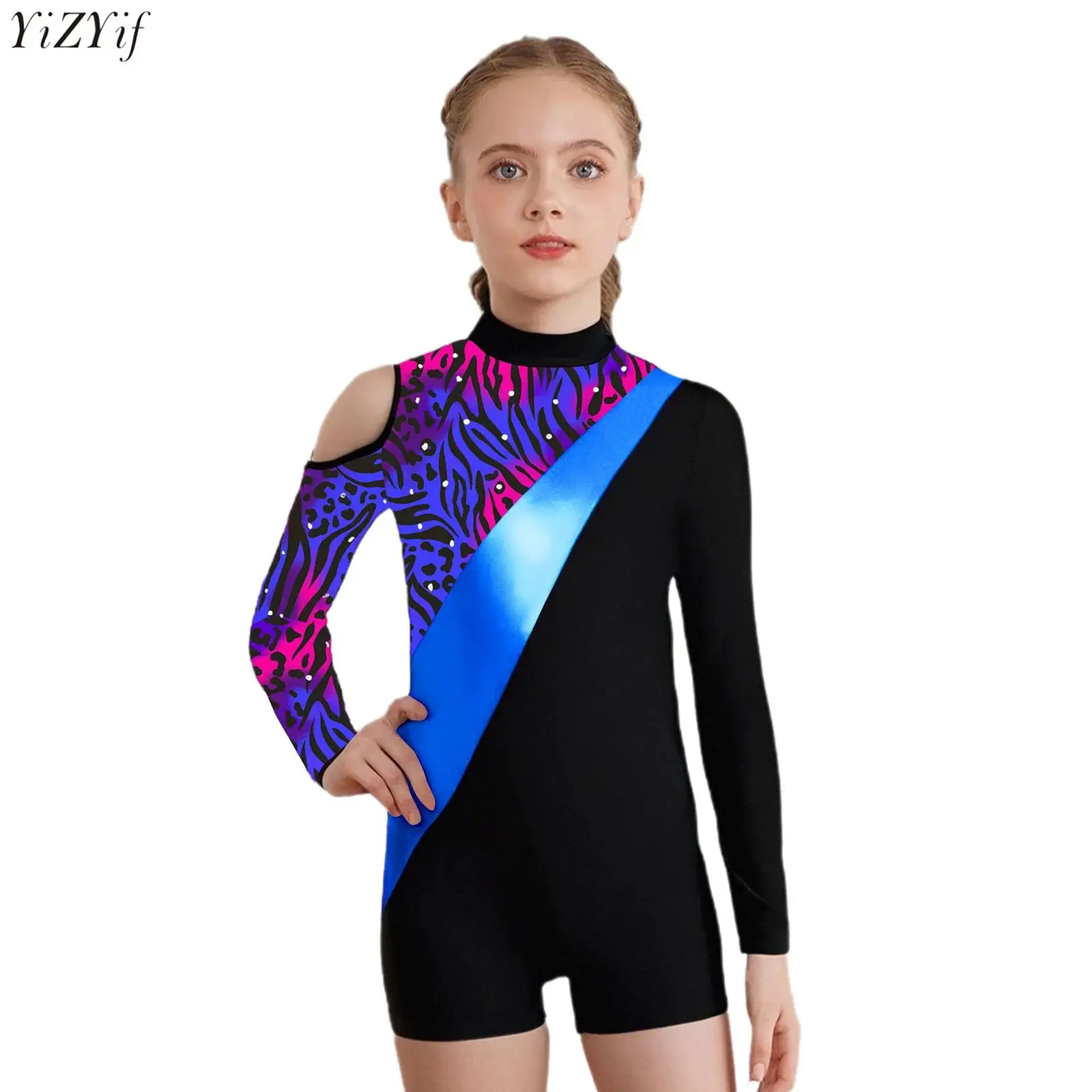 Kids Girls Leopard Print Gymnastics Jumpsuit Ballet Leotard Cold Shoulder Long Sleeve Shiny Rhinestone Color Block Dance Leotard
Kids Girls Leopard Print Gymnastics Jumpsuit Ballet Leotard Cold Shoulder Long Sleeve Shiny Rhinestone Color Block Dance Leotard