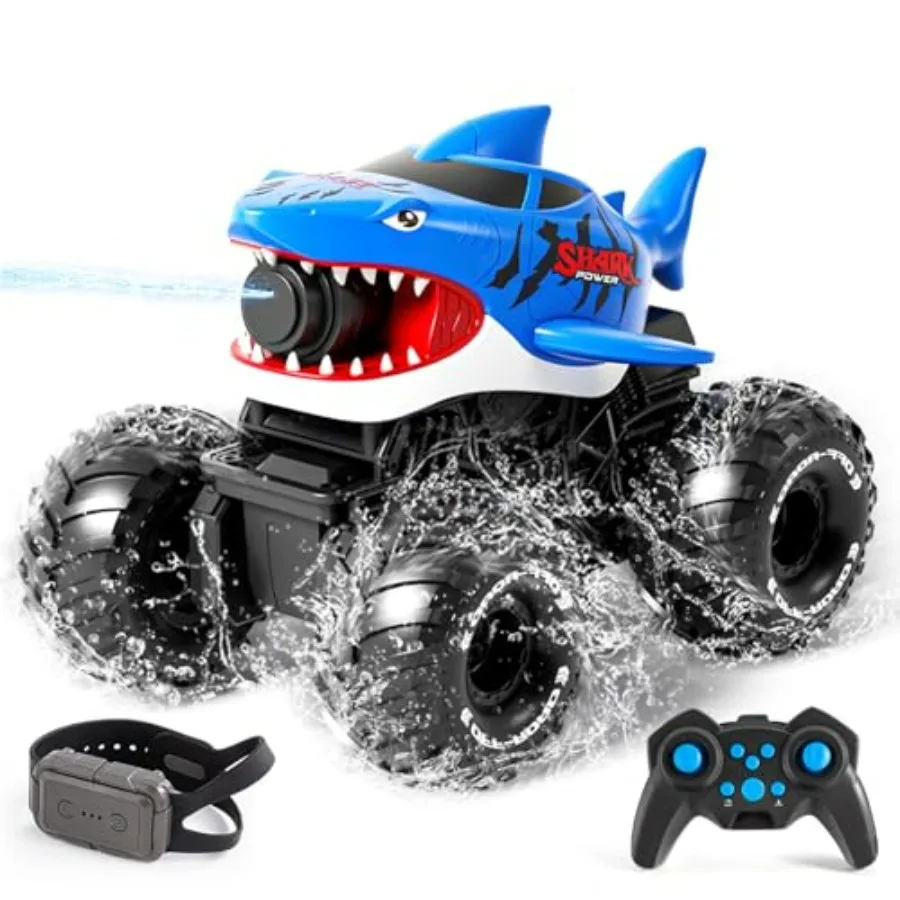 Outdoor amphibious RC shark monster truck with gesture sensing, waterproof ABS plastic, blue-green camouflage, water-squirting
Outdoor amphibious RC shark monster truck with gesture sensing, waterproof ABS plastic, blue-green camouflage, water-squirting