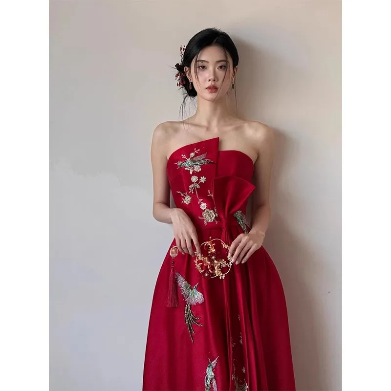 Red Satin Wedding Dr Women's 2026 New Chinese Sle Bridal Gown Strapl Morning Robe Engagement Par Celebration Dr
Red Satin Wedding Dr Women's 2026 New Chinese Sle Bridal Gown Strapl Morning Robe Engagement Par Celebration Dr