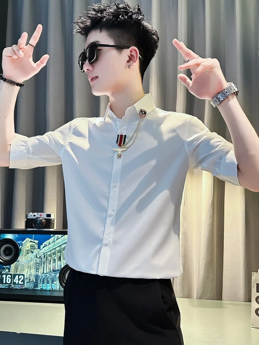Slim Fit Ice Silk Men's Shirt Half Sleeve Summer Fashionable Korean Style Youthful Popular Daily Wear Sun Protection Lightweight
Slim Fit Ice Silk Men's Shirt Half Sleeve Summer Fashionable Korean Style Youthful Popular Daily Wear Sun Protection Lightweight