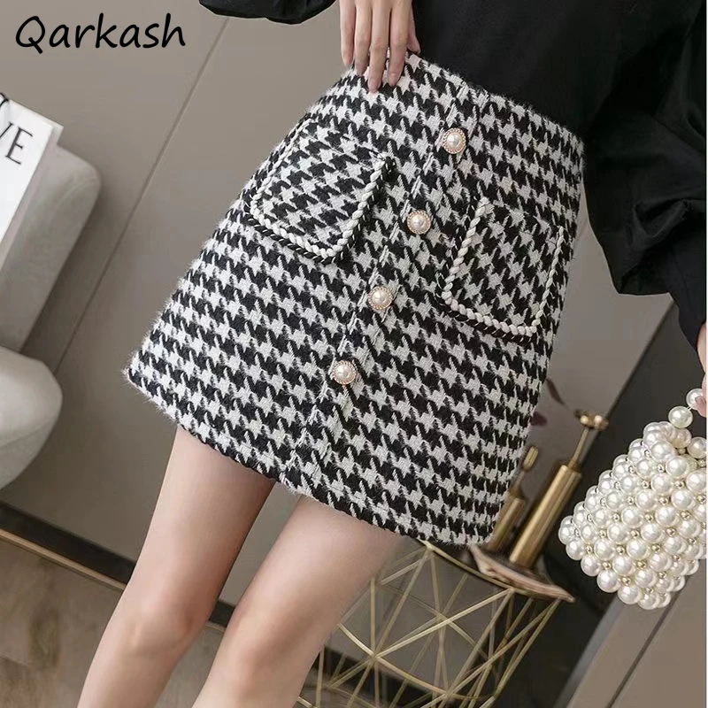 Vintage Style Pockets High Waist Loose Mini Skirts Women Office Lady Elegant Houndstooth Autumn Winter Female All-matching
Vintage Style Pockets High Waist Loose Mini Skirts Women Office Lady Elegant Houndstooth Autumn Winter Female All-matching