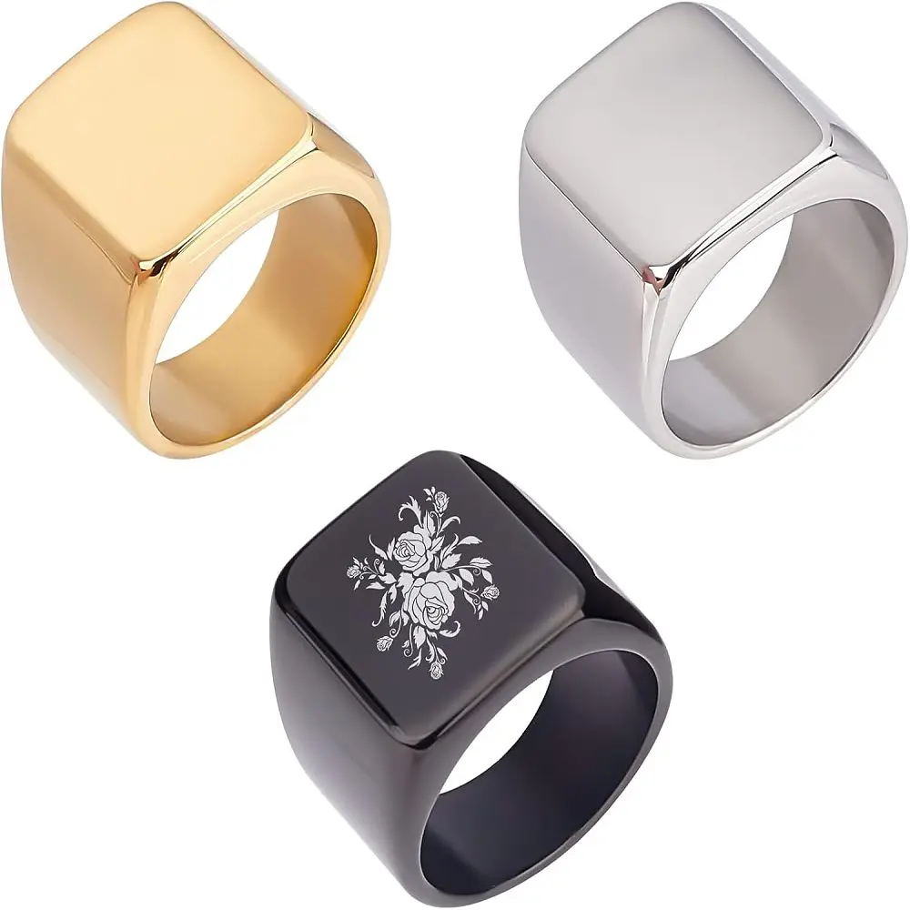 3pcs 3 Colors Stainless Steel Rectangle Signet Finger Rings Size 9 Blank Chunky Wide Finger Rings Engraved Photo Text Classic
3pcs 3 Colors Stainless Steel Rectangle Signet Finger Rings Size 9 Blank Chunky Wide Finger Rings Engraved Photo Text Classic
