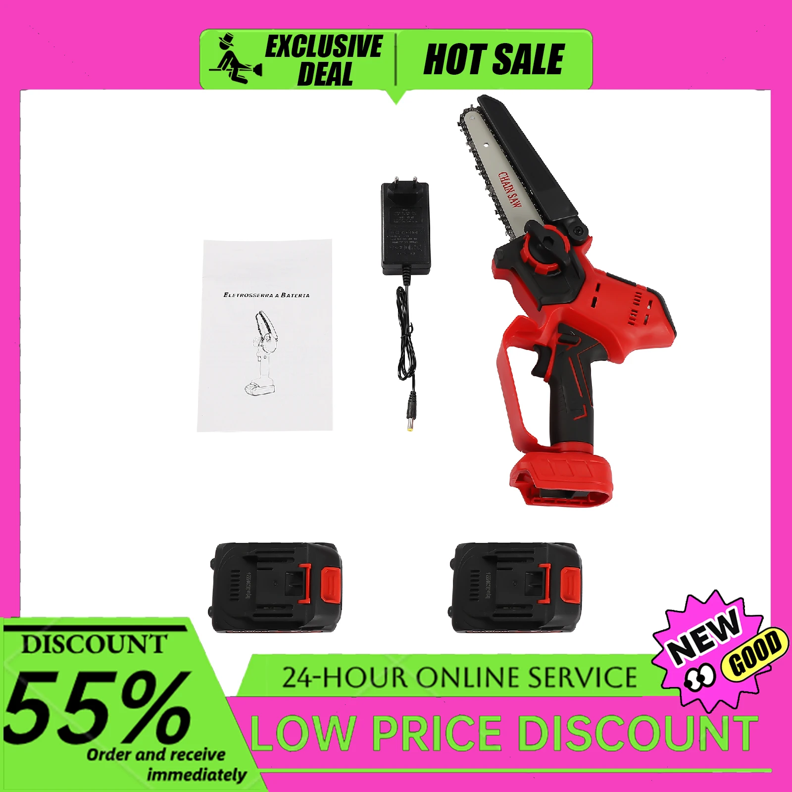 Portable Chainsaw One-Hand Handheld Electric Compact Rechargeable Battery Powered for Tree Trimming Pruning
Portable Chainsaw One-Hand Handheld Electric Compact Rechargeable Battery Powered for Tree Trimming Pruning