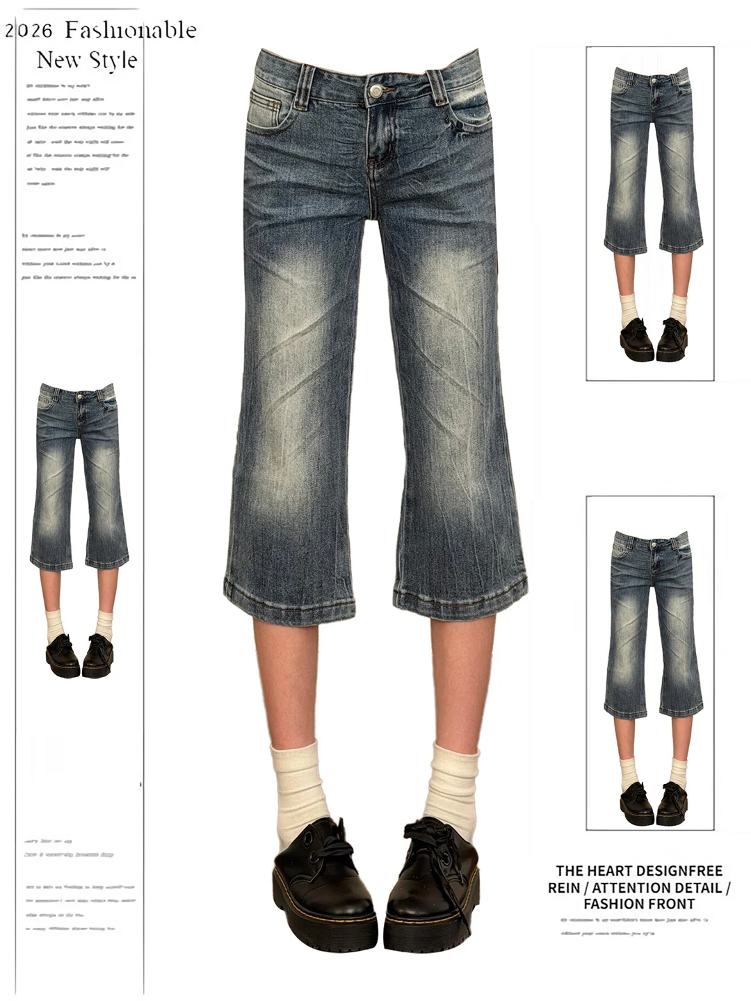Retro American Washed Denim Capri Pants Low Waist Bell Bottoms Casual Summer New Style Women's Jeans Faded Effect Wide Leg
Retro American Washed Denim Capri Pants Low Waist Bell Bottoms Casual Summer New Style Women's Jeans Faded Effect Wide Leg