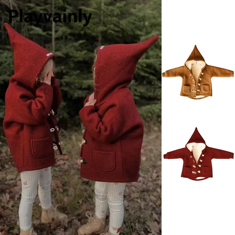 Children's Horn Button Elf Hat Jacket New Winter Boys and Girls Wine Red Ginger Yellow Hooded Coats Fleece Warm Outwear W3465
Children's Horn Button Elf Hat Jacket New Winter Boys and Girls Wine Red Ginger Yellow Hooded Coats Fleece Warm Outwear W3465