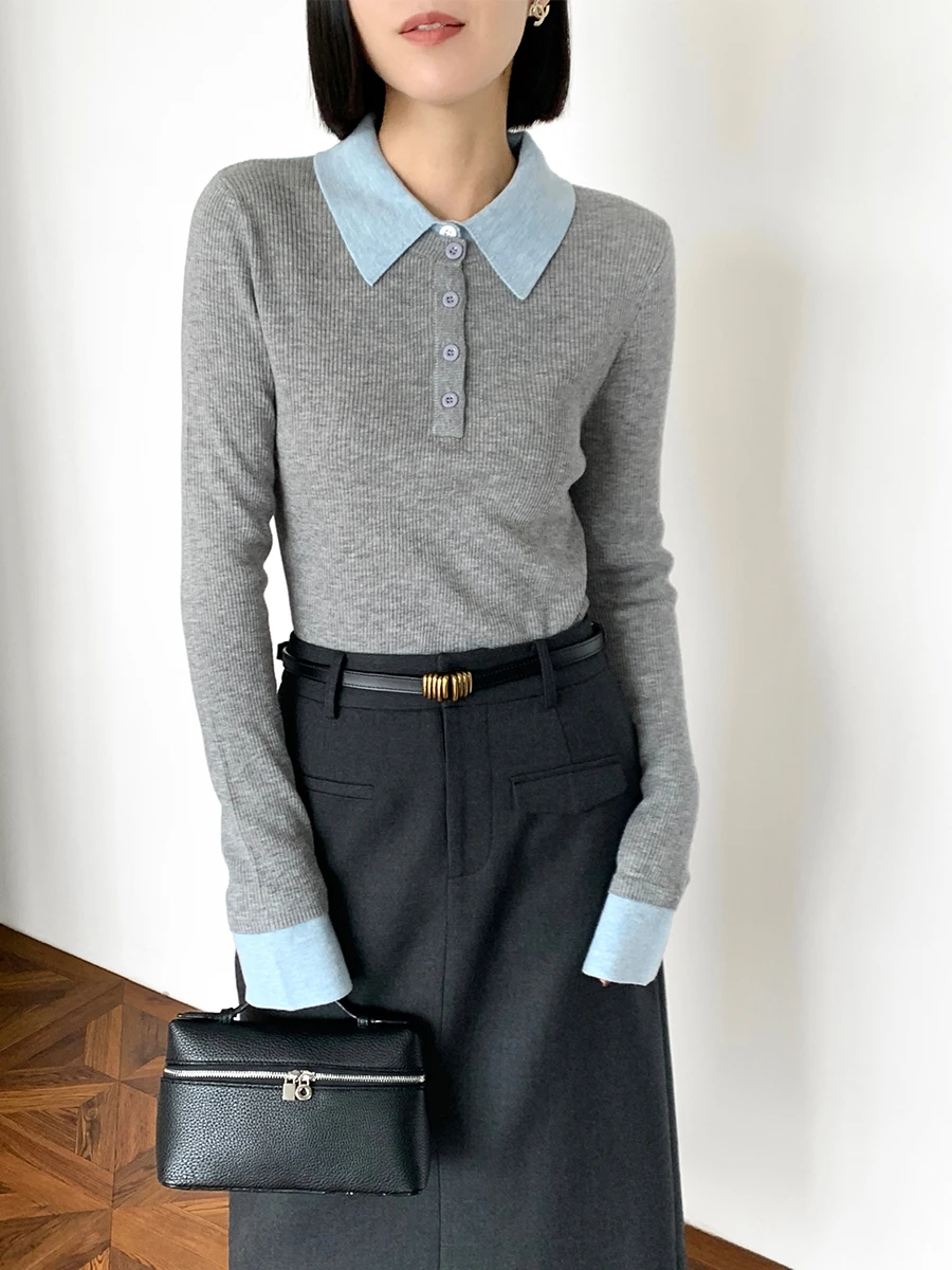 Женский свитер LUTONG College из шерсти, вязаный, с цветным воротником, новый осенний модный облегающий длинный топ
Женский свитер LUTONG College из шерсти, вязаный, с цветным воротником, новый осенний модный облегающий длинный топ