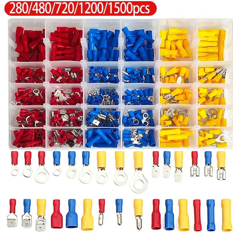 280/480/720/1200/1500pcs Quick Connect Terminal Kit - Cold Pressed Fork/Ring/Spade Lugs for Low Voltage DC Wiring Systems
280/480/720/1200/1500pcs Quick Connect Terminal Kit - Cold Pressed Fork/Ring/Spade Lugs for Low Voltage DC Wiring Systems