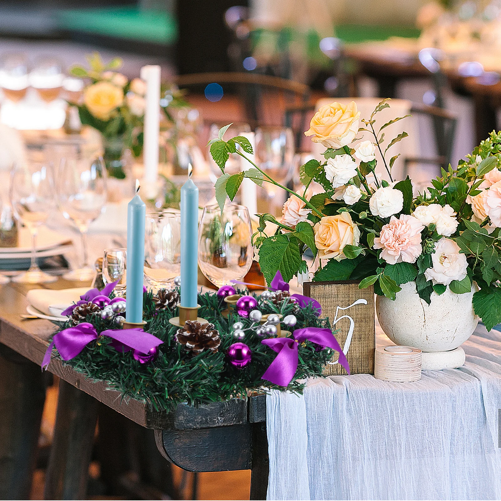 Christmas Pillars Candles Holder Wreath Style 5-Place Red Berry Glitter Pinecone Ring for Advent Season Holiday Tabletop
Christmas Pillars Candles Holder Wreath Style 5-Place Red Berry Glitter Pinecone Ring for Advent Season Holiday Tabletop
