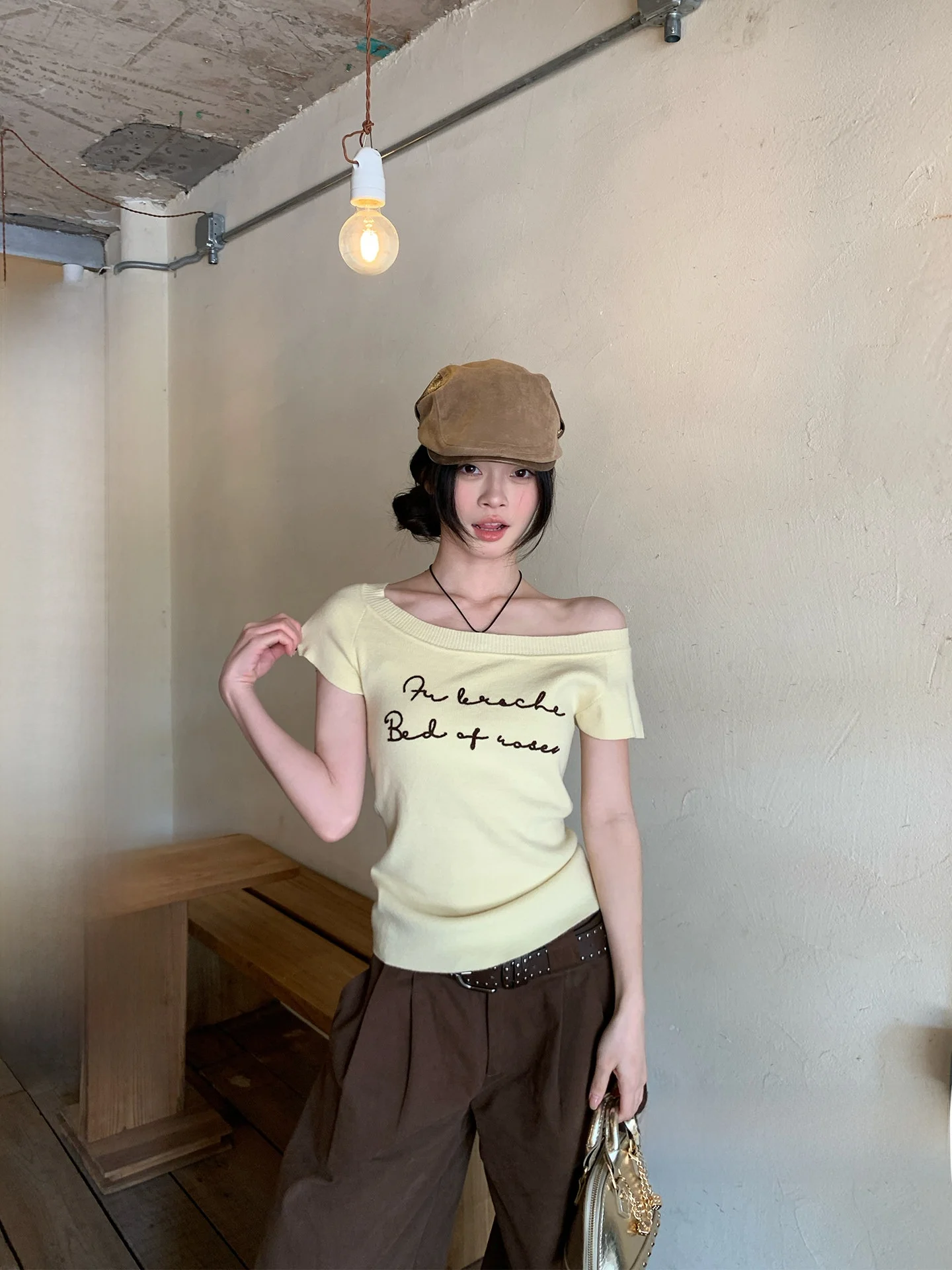 Song Zhengen Yellow Knitted Short Sleeve T-Shirt Women's Summer Slim Fit Shoulder Bared Korean Style Fashionable Top
Song Zhengen Yellow Knitted Short Sleeve T-Shirt Women's Summer Slim Fit Shoulder Bared Korean Style Fashionable Top