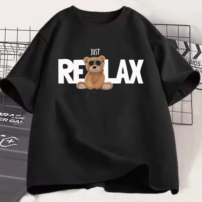 Wearing Sunglasses Little Bear Pattern Men Woman T-shirt Just Relax Letter Print Unisex Tee Loose Casual Hip-hop Couple Clothing
Wearing Sunglasses Little Bear Pattern Men Woman T-shirt Just Relax Letter Print Unisex Tee Loose Casual Hip-hop Couple Clothing