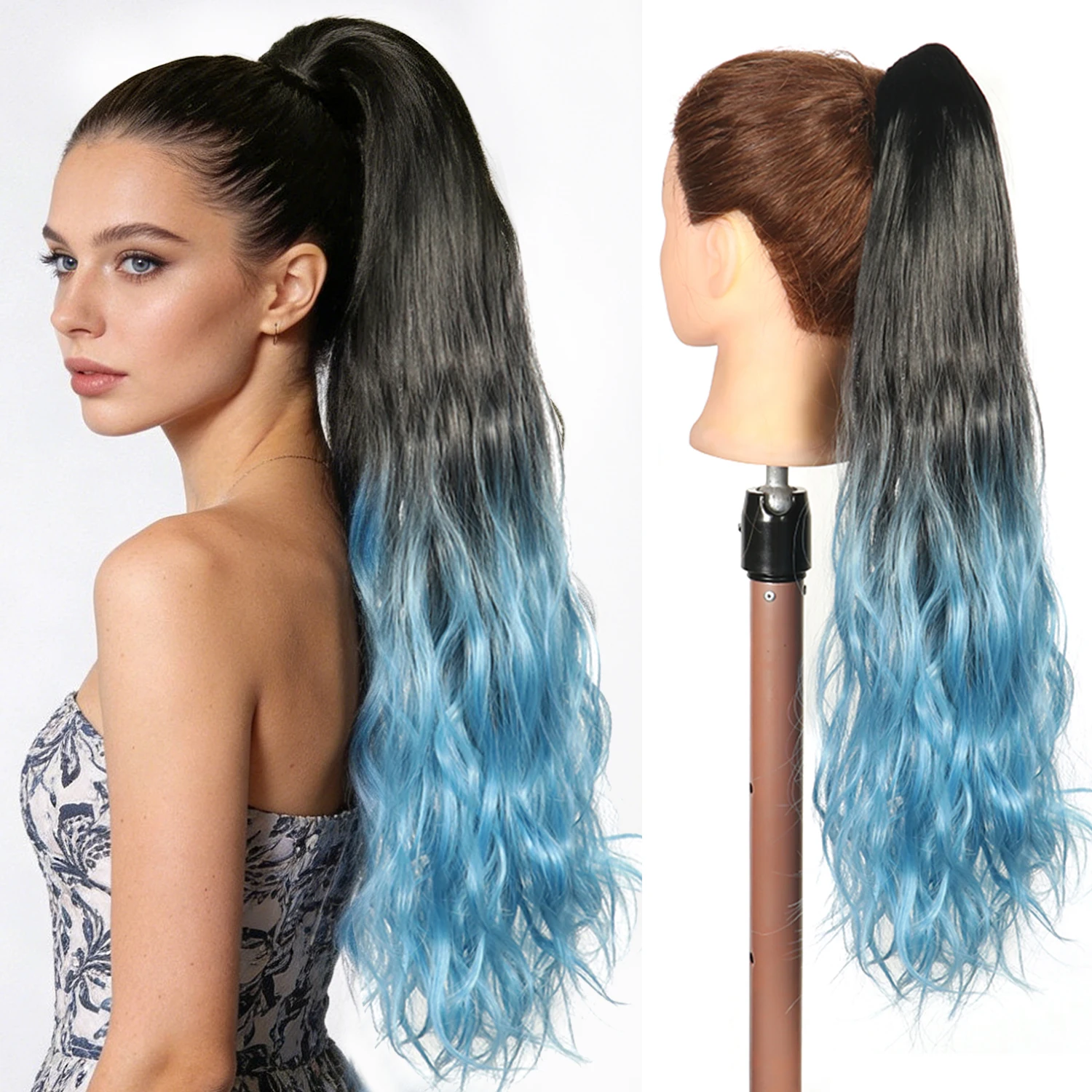 Synthetic Claw Ponytail Extensions 22inch Water Wave Ombre Black to Blue Colorful Ponytail Hairpieces for Women Ladies
Synthetic Claw Ponytail Extensions 22inch Water Wave Ombre Black to Blue Colorful Ponytail Hairpieces for Women Ladies