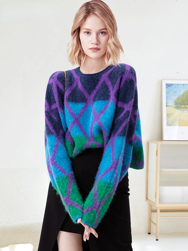 YYJO Brand Quality Mohair Sweater For Women Round Neck Long Sleeve Colorblock Knitting Pullovers Female Winterthing
YYJO Brand Quality Mohair Sweater For Women Round Neck Long Sleeve Colorblock Knitting Pullovers Female Winterthing