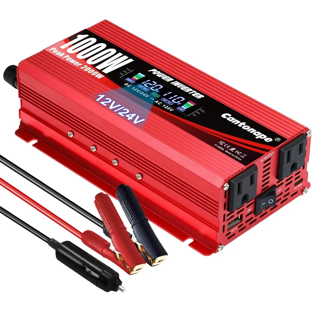 Car Power Inverter 1000W 2000W Peak DC 12V 24V to 110V AC Converter with LCD Display Dual AC Outlets USB Type C Car Charger
Car Power Inverter 1000W 2000W Peak DC 12V 24V to 110V AC Converter with LCD Display Dual AC Outlets USB Type C Car Charger