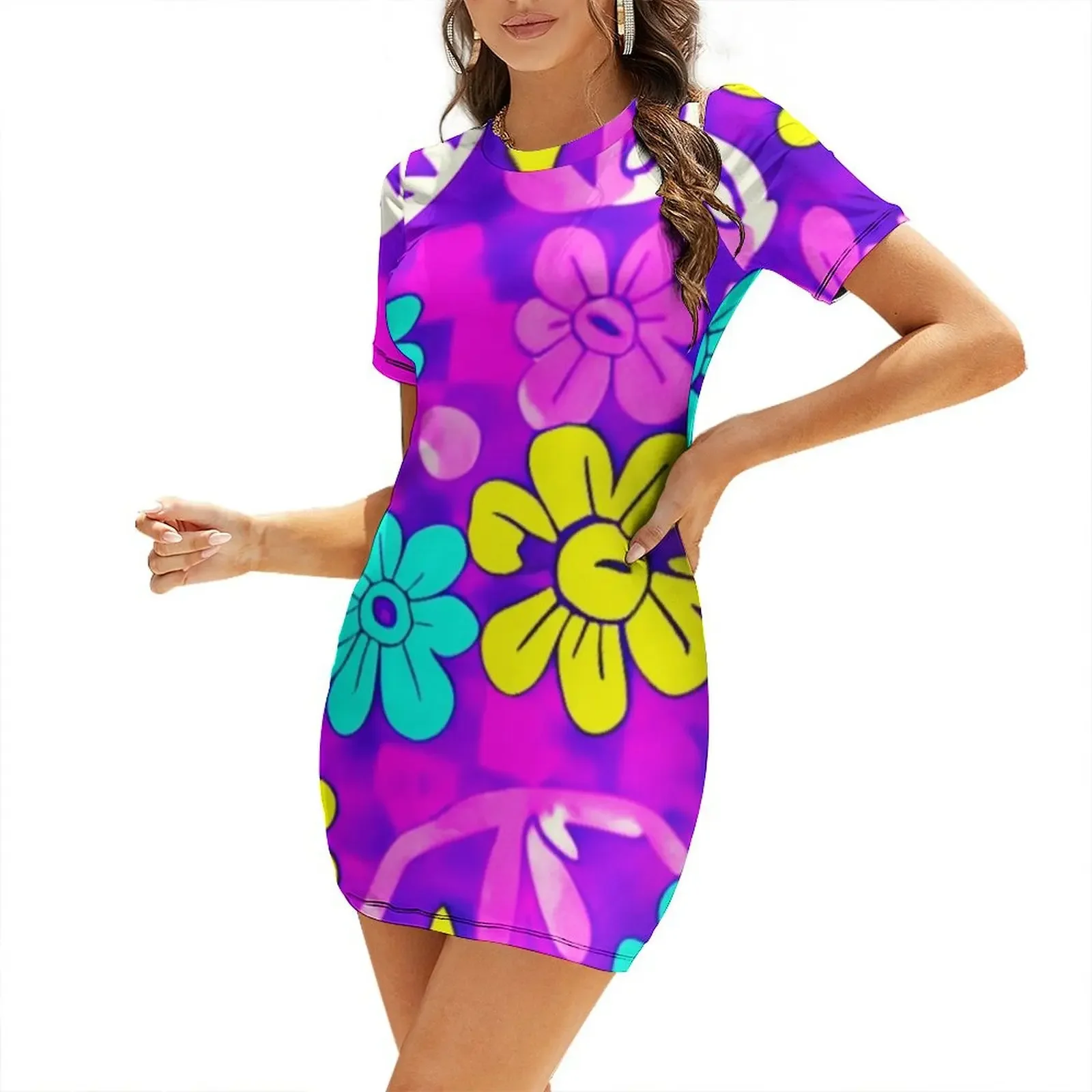 60s Style Neon Flowers ,Yallew And Blue Funny Cool Flower Short-Sleeved Dress dresses summer Dress
60s Style Neon Flowers ,Yallew And Blue Funny Cool Flower Short-Sleeved Dress dresses summer Dress