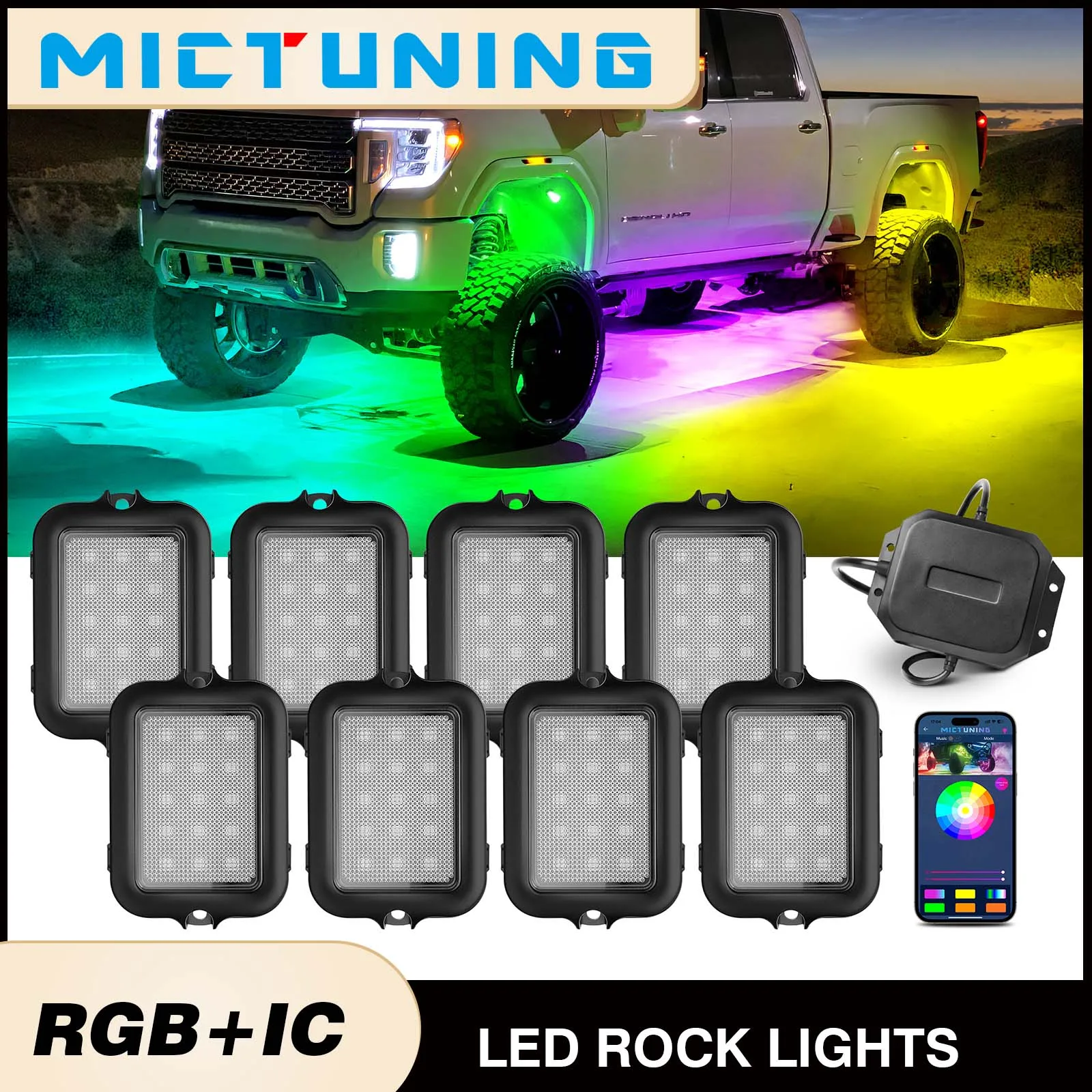 MICTUNING Y1 RGB+IC LED Rock Lights with Wireless APP Control,Chasing Multicolors Underbody Neon Underglow Lighting Kit
MICTUNING Y1 RGB+IC LED Rock Lights with Wireless APP Control,Chasing Multicolors Underbody Neon Underglow Lighting Kit