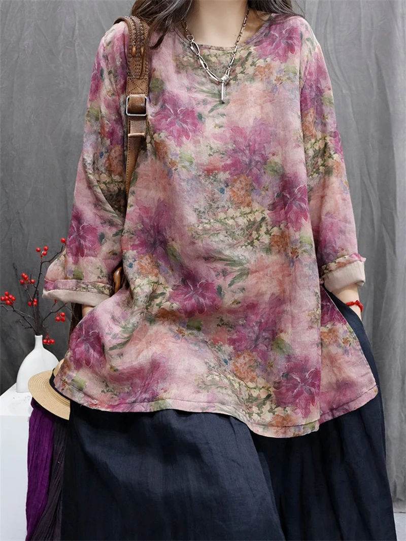 2026 New Spring Vintage Flower Print Blouse Women Chinese Style Loose O Neck Pullover Shirts Versatile Long Sleeve Ramie Tops
2026 New Spring Vintage Flower Print Blouse Women Chinese Style Loose O Neck Pullover Shirts Versatile Long Sleeve Ramie Tops