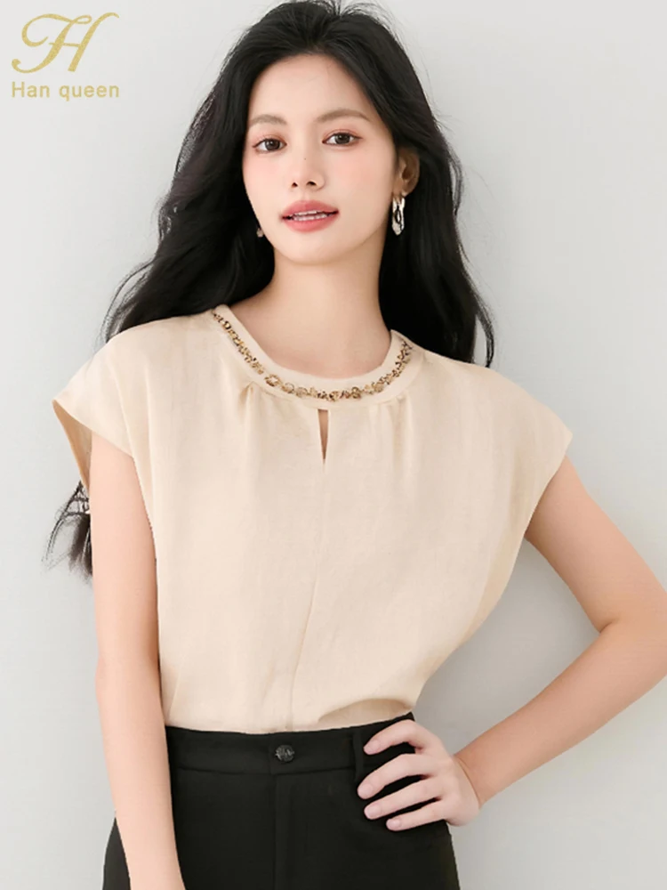 H Han Queen Summer Elegant Beaded Satin Shirts Short Sleeve Loose Casual Blouses Korean Style Women's Clothes Office Vintage Top
H Han Queen Summer Elegant Beaded Satin Shirts Short Sleeve Loose Casual Blouses Korean Style Women's Clothes Office Vintage Top