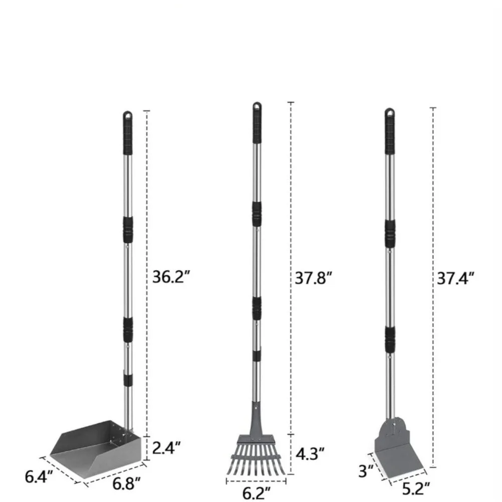 Dog Poop Scooper Set with Tray and Rake 36.2 Inch Grey Plastic and Metal Construction Detachable Handle Outdoor Cleaning Tool
Dog Poop Scooper Set with Tray and Rake 36.2 Inch Grey Plastic and Metal Construction Detachable Handle Outdoor Cleaning Tool