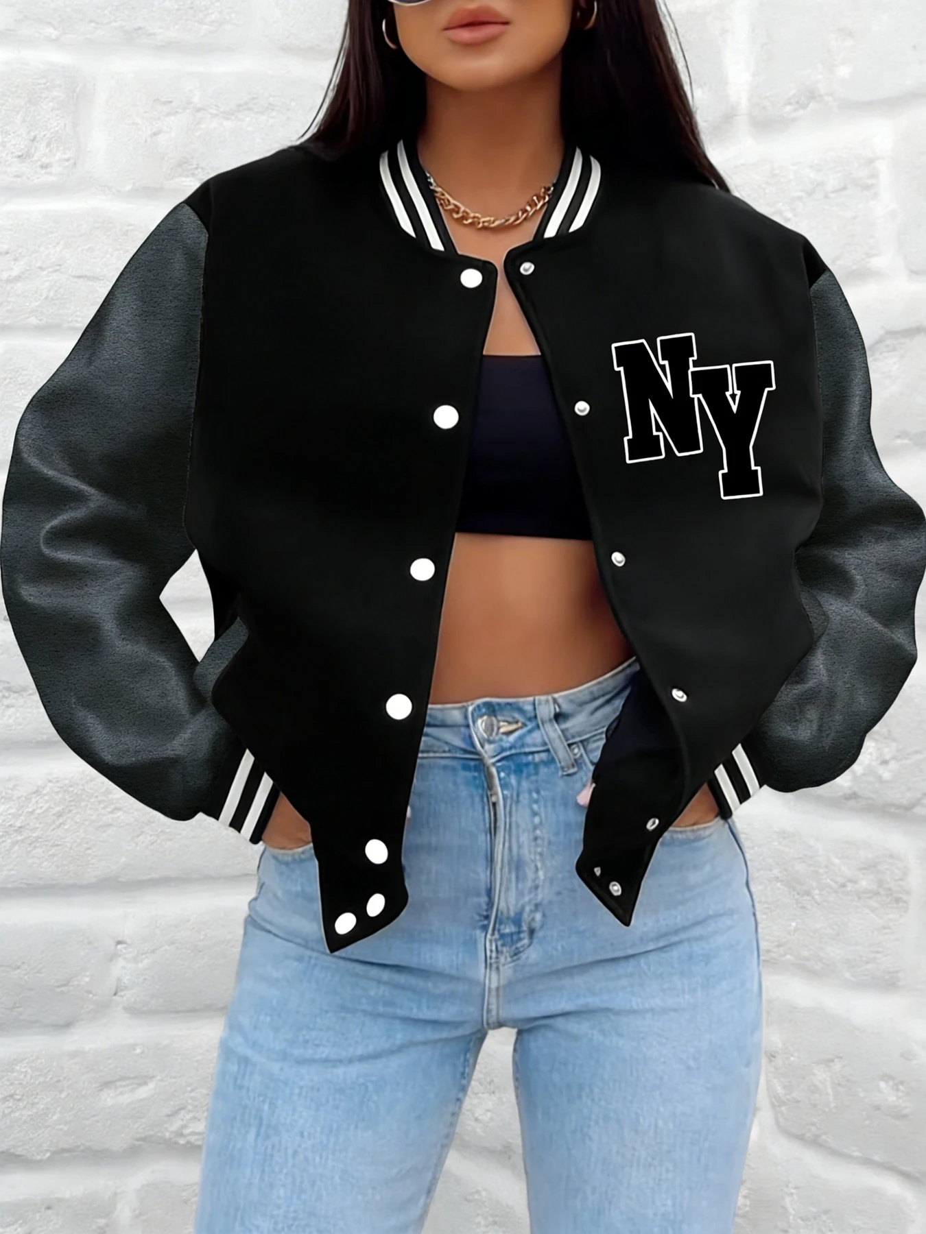 Women NY Letter Print Baseball Jacket Minimalist Graphic Varsity Coat Loose Fit Outerwear Casual Street Daily Wear Freece Top
Women NY Letter Print Baseball Jacket Minimalist Graphic Varsity Coat Loose Fit Outerwear Casual Street Daily Wear Freece Top