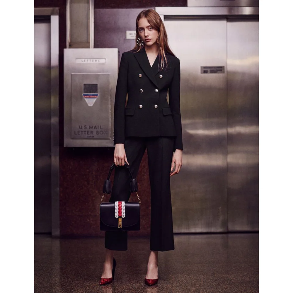 Black Women's Two Pieces Suit Set Double Braested Peak Lapel Slim Jacket Pants Sets Office Business Banquet Female Clothing
Black Women's Two Pieces Suit Set Double Braested Peak Lapel Slim Jacket Pants Sets Office Business Banquet Female Clothing