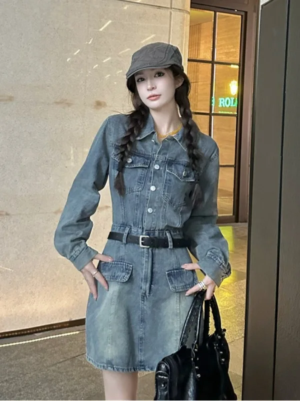 plus Size Retro Long Sleeve Denim Dress Slimming Waist Design A-Line Short Skirt Korean Style Commute Wind High Waist Shirt S...
plus Size Retro Long Sleeve Denim Dress Slimming Waist Design A-Line Short Skirt Korean Style Commute Wind High Waist Shirt S...