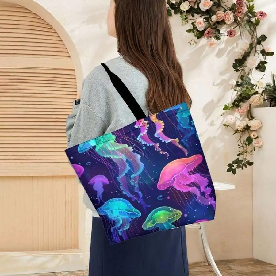 Neon Jellyfish Print Tote Bag For Adults | Vibrant Ocean Design Cotton Canvas Shopping Bag
Neon Jellyfish Print Tote Bag For Adults | Vibrant Ocean Design Cotton Canvas Shopping Bag