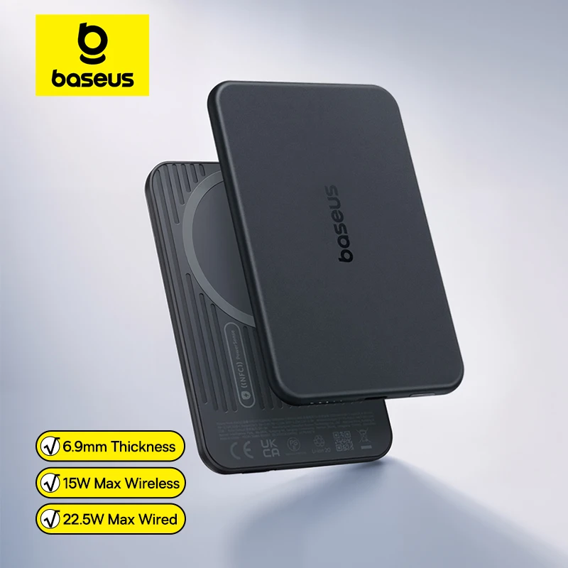 Baseus 5000mAh Magnetic Power Bank 22.5W USB-C & 7.5W/15W Wireless Charging 6.9mm Card-Slim NFC Battery Monitoring for iPhone 17
Baseus 5000mAh Magnetic Power Bank 22.5W USB-C & 7.5W/15W Wireless Charging 6.9mm Card-Slim NFC Battery Monitoring for iPhone 17